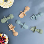 Baby Spoons and Forks Feeding Set, 6 Pack Silicone First Stage Self Feeding Toddler Utensils, BPA Free, Baby Led Weaning Supplies for Training Spoons
