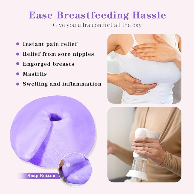 Breast Ice Packs, Hot & Cold Gel Therapy Pads for Breastfeeding, Postpartum Nursing, Engorgement, Mastitis, Pain Relief Breast Packs with Soft Covers, 2 Pack(Purple)