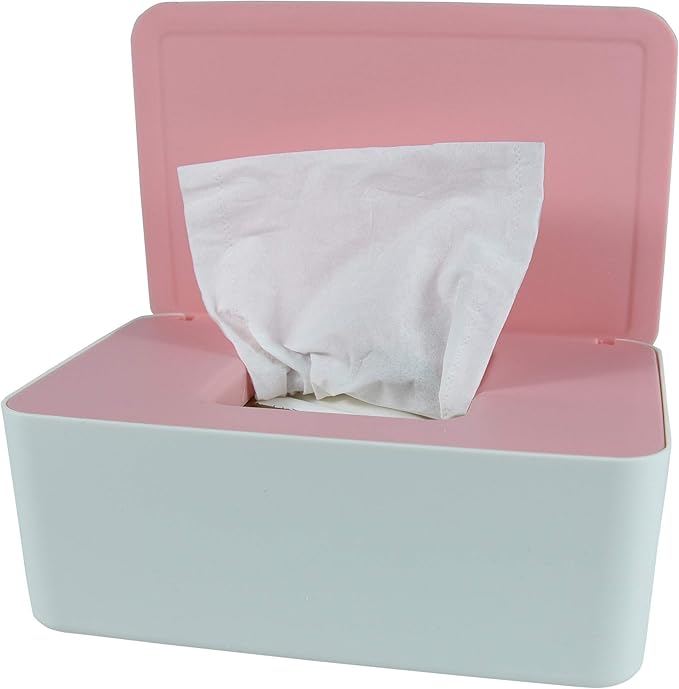 Diaper Wipes Dispenser, Tissue Storage Box Case, Wet Wipe Dispenser Holder with Lid for Home, Office, Cars (Pink)