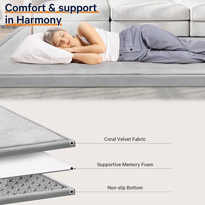 Baby Play Mat for Floor Tummy Time Nursery Muscle Area Playroom Rug Tatami Mat 6'7"x6'7" Memory Foam 1.3" Thick Crawling for Babies,Toddlers, Infants, Kids(Light Gray)