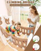 YUFU Toddler Slide Set, 11 in 1 Kids Slide for Toddlers 1-3, Toddler Playset with Climbing Bridge, Golf Set, Basketball Hoop, Indoor Outdoor Playground (Brown)