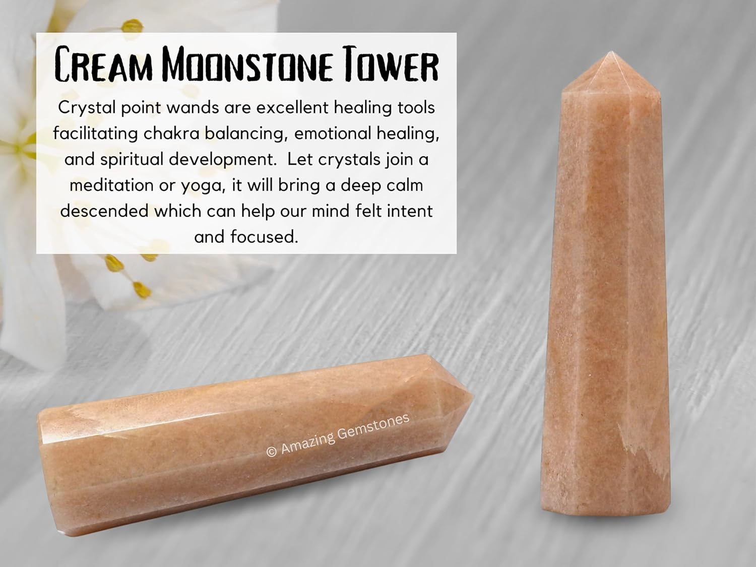 Amazing Gemstone Cream Moonstone Crystal Towers - Natural Healing Crystal Point Obelisk for Reiki Healing and Crystal Grid (3 Inch)
