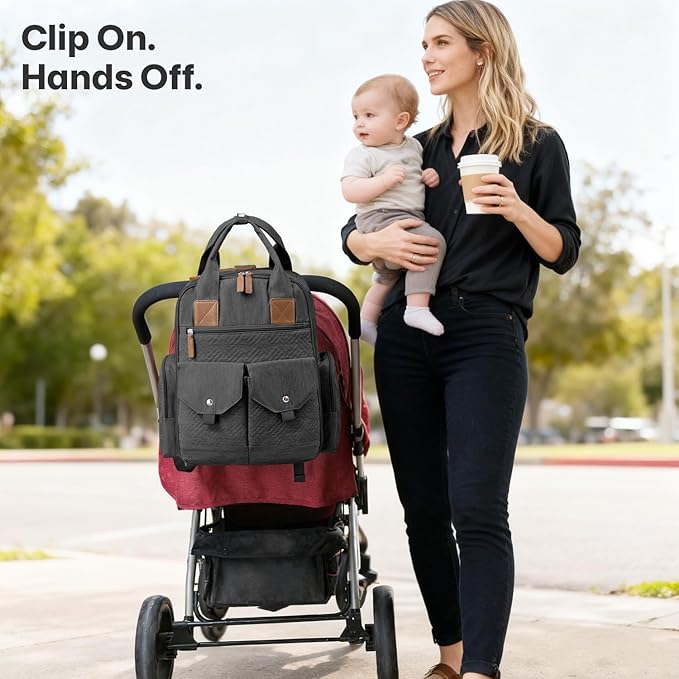 Diaper Bag Backpack - Large Diaper Bag with Portable Changing Pad as Baby Shower Gifts, Lightweight Waterproof Unisex Travel Baby Bag with 4 Insulated Pockets and Stroller Buckles, Black