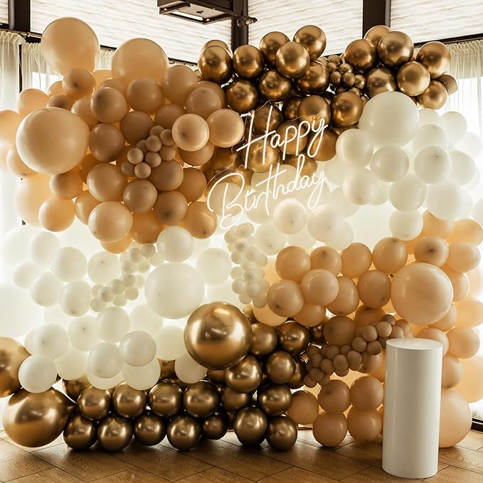 RUBFAC 129pcs Light Brown Balloons Different Sizes 18 12 10 5 Inch Latex Tan Balloon Kit for Birthday Party Baby Shower Wedding Anniversary Decoration