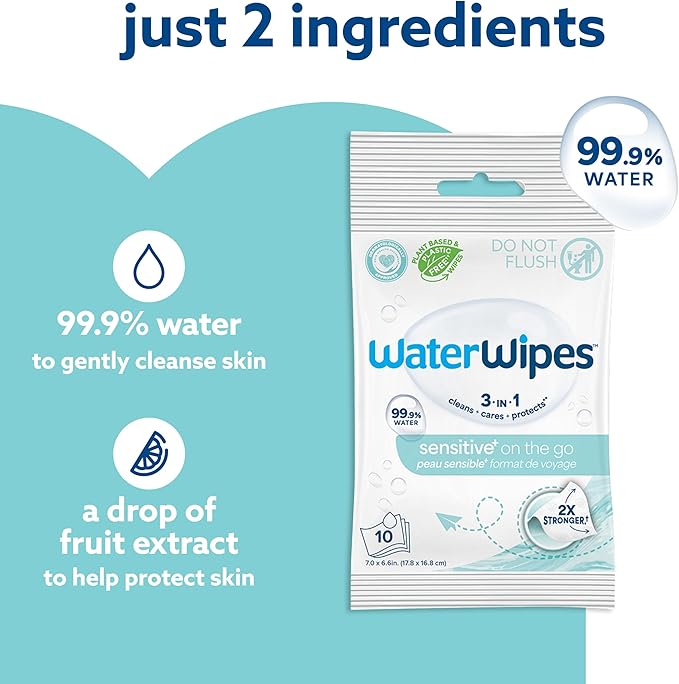 WaterWipes On The Go Wipes, 99.9% Water-Based Wipes for Travel, Sports, and to Refresh Skin, Unscented & Hypoallergenic, 28 Count (2 Pack)