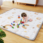 Boho Rainbow Baby Play Mat 50" X 50" Playpen Mat Thicken One-Piece Baby Crawling Mat Non-Slip Cushioned Baby Floor Mat Activity Playmats for Infants, Babies, Toddlers (50X50, Letters+Number)
