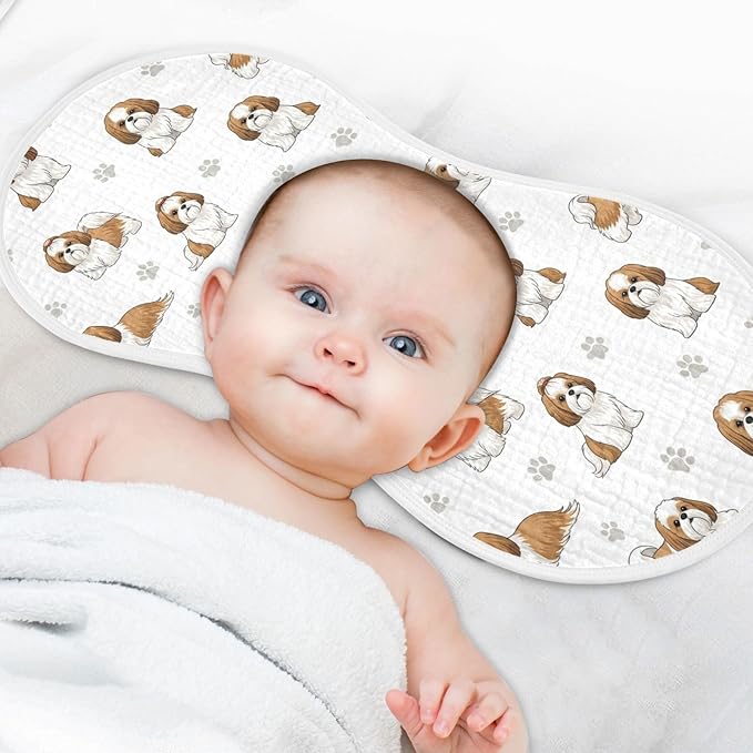 1 Pack Muslin Burp Cloths Shih Tzu Dogs White Cotton Baby Burp Cloths Ultra Absorbent Burping Cloth Soft Spit Up Rags for Baby Boys Girls 22x11 Inch