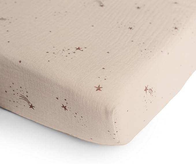 mushie Extra Soft Muslin Fitted Crib Sheet | 192 Thread Count | 28"x 52" (Falling Stars)