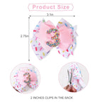 Sprinkle Confetti Hair Bow - First Birthday Pink Party Decoration for Baby Girls, Ice Cream Theme 1st Birthday (3th Girls Hair Bow)