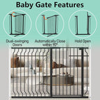 ALLAIBB Black 40.55" Extra Tall Wide 76.77-84.65" Baby Gate Pressure Mounted Walk Through Child Kids Safety Toddler Tension Pet Dog Gates with Extension for Doorways Kitchen