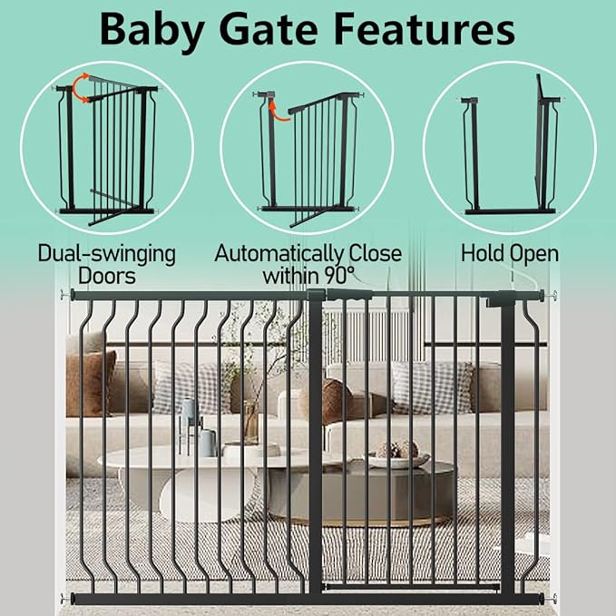 ALLAIBB White 40.55" Extra Tall Wide 57.48-74.4" Baby Gate Pressure Mounted Walk Through Child Kids Safety Toddler Tension Pet Dog Gates with Extension for Doorways Kitchen