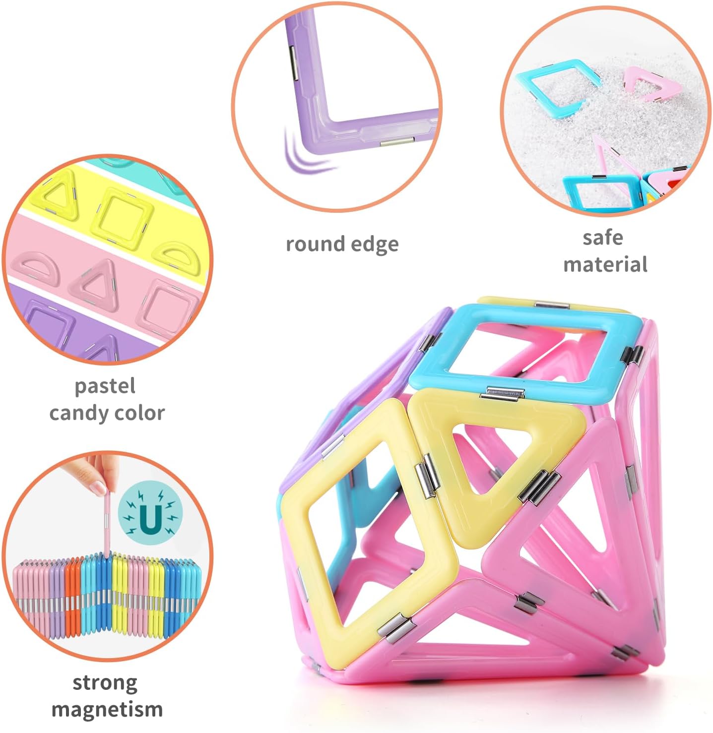 Magnetic Tiles 80pcs Magnet Building Blocks Set Creative Stacking Toys for Kids, 3D DIY Construction Kit Preschool Child Montessori Toys STEM Learning Toys Gifts for Girls Boys 3 4 5 6 7 Years