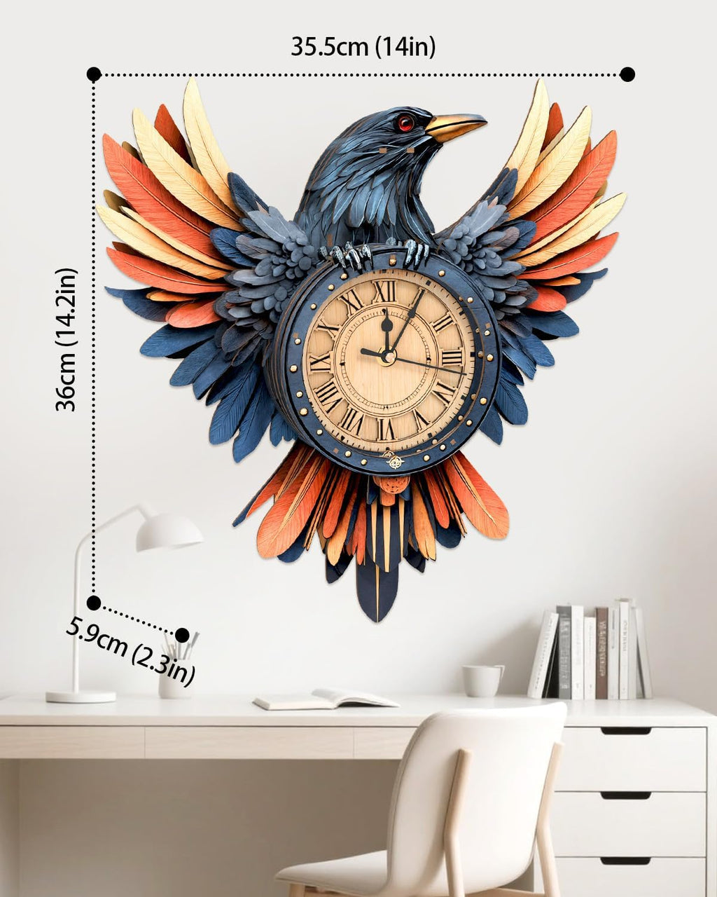 3D Wooden Puzzles for Adults,3D Puzzles for Adults Raven DIY Wall Clock Kit with Pendulum, 34 Pieces 3D Wooden Puzzles,Creative Gift Idea for Teens & Adults