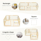 Foldable Wooden Baby Playpen Activity Center,Adjustable Size & Shape Portable Play Yard, Baby Fence Play Area with Gate for Indoor Use for Babies and Toddlers(56x56x24inches)