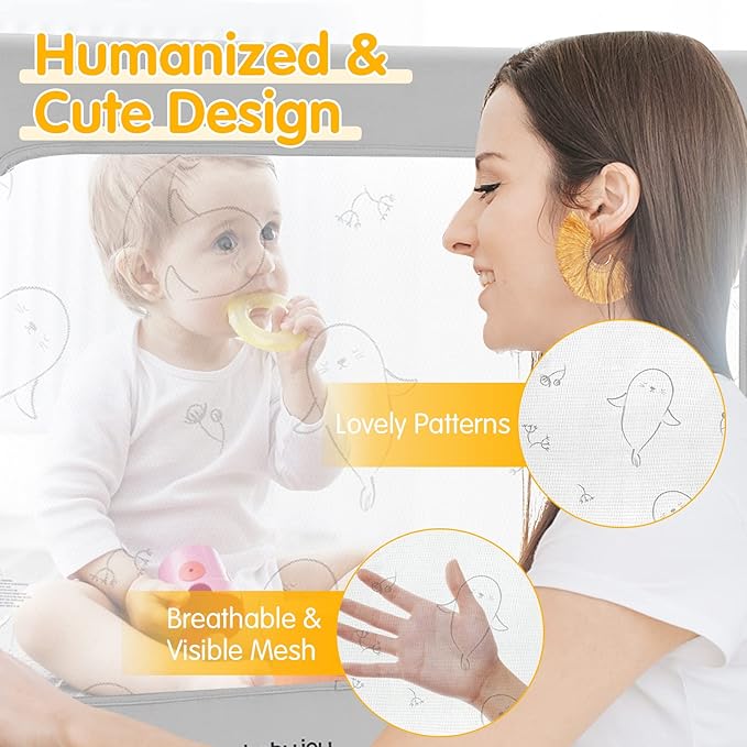 BABY JOY Bed Rails for Toddlers, 70'' Extra Long, Height Adjustable Kids Rail Guard w/Double Safety Lock for Convertible Crib, Folding Baby Bedrail for Twin Double Full Size Queen King Mattress, Gray