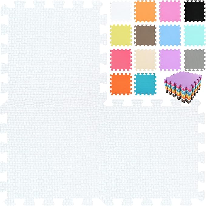 qqpp EVA Rubber 18 Tiles Interlocking Puzzle Foam Floor Mats - Baby Play Mat for Playing | Exercise Mat for Home Workout. White. QC-Ab18N