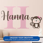 CRYPTONITE Personalized Name Jungle Animals Vinyl Wall Decor I Nursery Wall Decal for Baby Boy & Girl Decoration I Stickers for Kids I Multiple Options for Customization (D. Monkey)