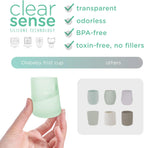 Olababy First Cup | Clear Sense 100% Silicone Infant Trainer Cup | 2oz Medicine Cup for Newborn | Non-Slip & Sloping Design for Tiny Hands & Baby Led Weaning (Blueberry/Mint, 2 Cups)