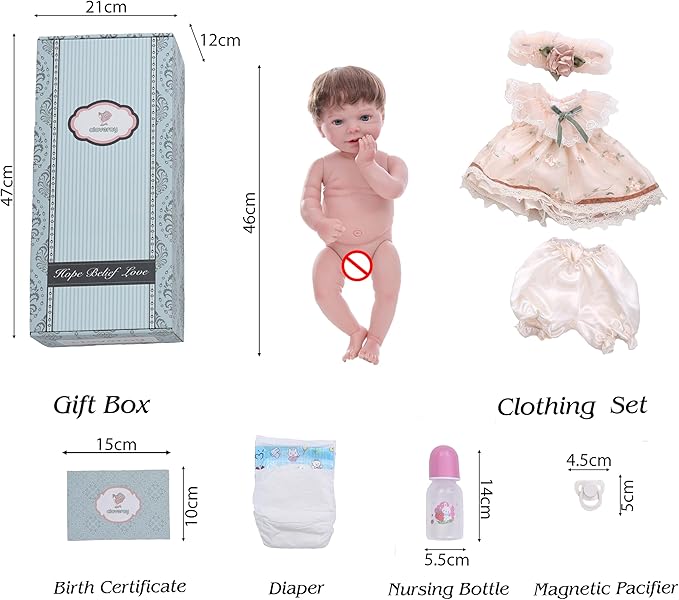 20-Inch Lifelike Reborn Baby Doll, Healing Mood Realistic Baby Doll with Cute Skirts, Poseable Smiling Full-Body Vinyl Baby Dolls for 3+ Ages, Collecting, Name Rosalie