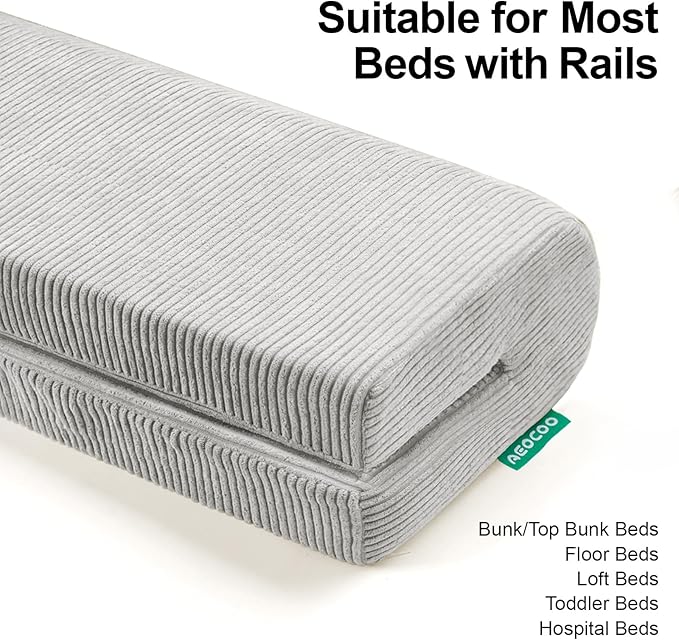 Bed Rail Bumpers Protector, Hospital Bed Rails Padding, Loft Beds and Bunk Beds Bumpers Protector, Premium Soft Memory Foam - Anti-Bump | Fall Prevention, 90x14x20cm, Gray