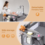 JOYMOR 9 in 1 Bedside Bassinet with Changing Table, Pack and Play with Bassinet, Convert to Rocking Baby Bed with Electric Music Center, Mosquito Net, Storage, Gray