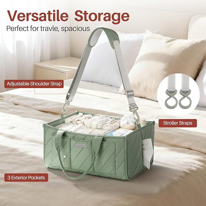 Baby Diaper Caddy - Nursery Storage Bin and Car Organizer for Diapers and Baby Wipes, Multi-Functional Organizer Baby Essentials, Baby Shower Gifts Basket