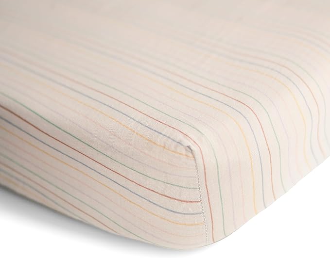 mushie Extra Soft Muslin Fitted Crib Sheet | 192 Thread Count | 28"x 52" (Retro Stripes)