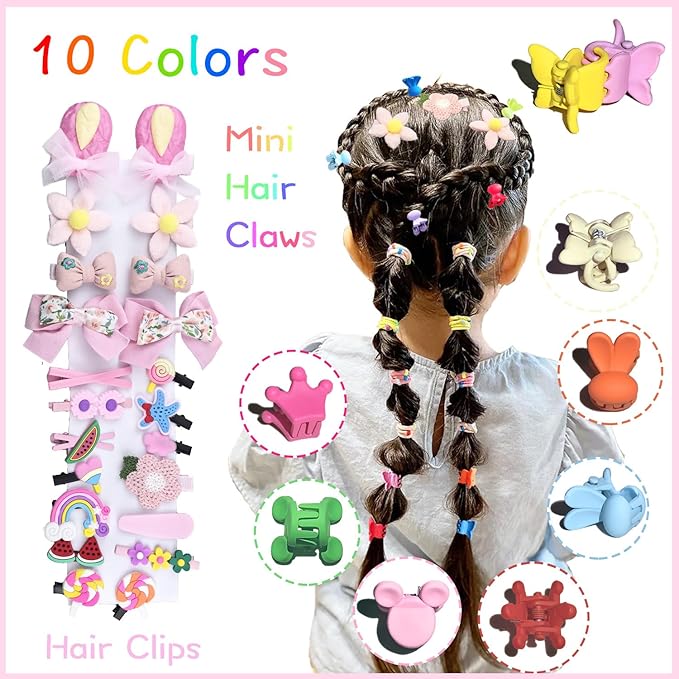 923 Pcs Toddler Hair Accessories - Baby Girls Elastic Ties, Soft Rubber Bands With Bow Clips, Claws - Assorted Supplies for Little One Kids With Thin Hair