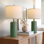 PoKat 23" Dark Green Ceramic Table Lamps Set of 2, Modern Table Lamps for Living Room, Farmhouse Lamps for Bedroom Night Stands, Traditional Nightstand Desk Decor Lamps