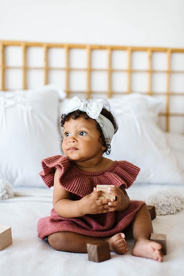 Baby Bling Bows - Newborn to Little Baby Girl Bows, 3PK CLASSIC KNOT Nylon Super Soft Stretchy Toddler Headbands, Perfect Hair Accessories Head Bands for Infant Kids, Made in the USA