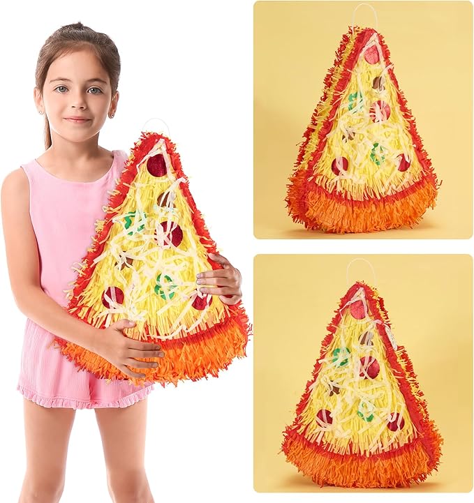 Wernnsai Pizza Piñata - Pizza Decorations For Kids Food Themed Birthday Party Piñata With Blindfold And Bat For Summer Mexican Party Supplies