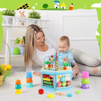 Wooden Activity Cube for 1 Year Old Kids, Educational Learning Bead Maze for Toddler Age 1-3, Developmental Montessori Toys for 12-36 Months Boys Girls Gift