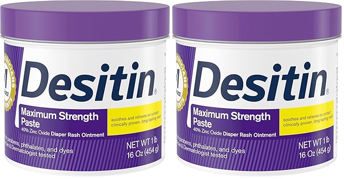 Desitin Maximum Strength Baby Diaper Rash Cream with 40% Zinc Oxide for Treatment, Relief & Prevention, Hypoallergenic, Phthalate- & Paraben-Free Paste, 16 oz (Pack of 2)