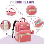Tuwubi Diaper Bag Backpack, Baby Essentials Travel Tote Bag, Multi function Waterproof Backpacks, Travel Essentials with Stroller Straps & Pacifier Case - Pink
