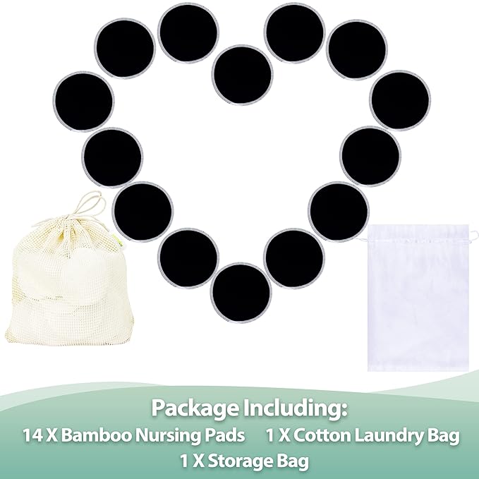 wegreeco Nursing Breast Pads (14 Pack) + Laundry Bag & Travel Storage Bag, 3 Sizes: 3.9/4.7/5.5 inch Option - Washable & Reusable Breastfeeding Nursing Pads