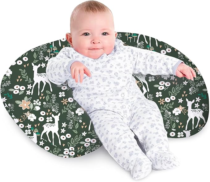 Little Grape Land Nursing Pillow for Infants, Breastfeeding Pillows, Baby Support Pillow for Nursing, Bottle Feeding, Tummy Time with Machine Washable Cover & Breathable Filling (Forest Deer)