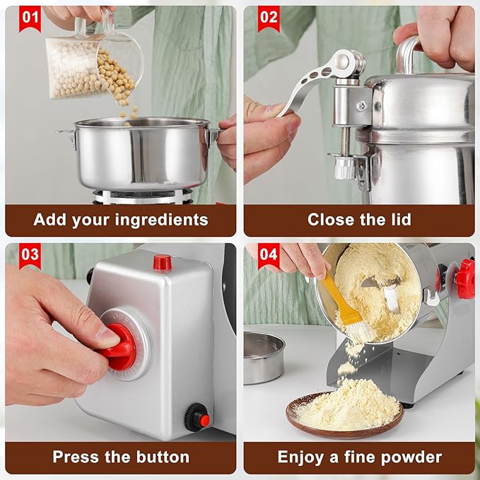 Electric Grain Grinder – High-Speed 800g Stainless Steel Food Mill & Pulverizer for Nuts, Rice, Grains, Herbs & Spices – Flour, Wheat Berry & Nut Crusher for Home & Commercial Kitchens