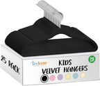 25 Premium Kids Velvet Hangers - 14" Non-Slip Clothes Hangers for Kids & Preteens - Ultra Slim, Space-Saving, Strong & Durable Hangers with 360° Swivel Hook - Black