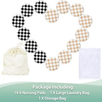 wegreeco Nursing Breast Pads (14 Pack) + Laundry Bag & Travel Storage Bag, 4.7 inch Option - Washable & Reusable Breastfeeding Nursing Pads (Light Coffee, Black Checkerboard, Large, Plain Shape)