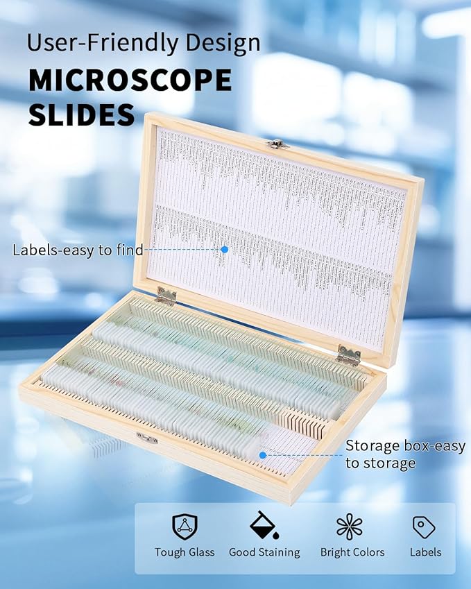 140-Pcs Microscope Slides with Specimens,Pre-Made Glass Slides with Specimens,Educational Microscope Slides and Covers for Young Scientists,Perfect for Biology Class and Experiments