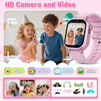 Kids Waterproof Smart Watch Girls Gift Age 3-12 with 39 Game HD Touch Screen Music Player Video Camera Pedometer Alarm Clock Birthday Gift for 6 7 8 9 Year Olds Pink