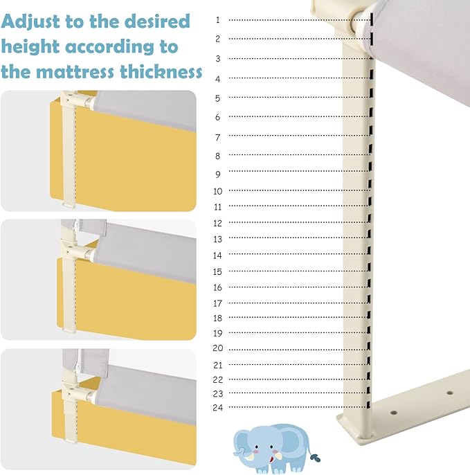 BABY JOY Bed Rail for Toddlers, 57’’ Extra Long, Height Adjustable & Folding Baby Bed Rail Guard w/Breathable Mesh & Double Safety Child Lock for Kids Twin Double Full Size Queen King Mattress (Gray)