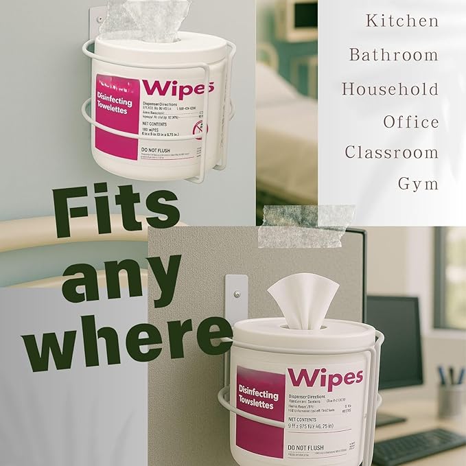 Wall Mount Wipes Holder & Dispenser -2 Pack- Rustproof Bathroom & Kitchen Organizer with 3M Adhesive or Screws, Fit for Clorox, Lysol, Baby & Pet Wipes – No-Drill Space-Saving Wall Rack