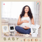9 Pcs Pregnancy Announcement Set Pregnancy Reveal Ideas Felt Letter Board Baby Bodysuit Baby Booties Photo Frame Bear Plush Baby Wood Blocks for Coming Soon Baby Announcement (White,Bright)
