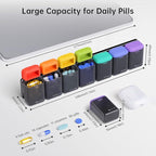 Weekly Pill Organizer Magnetic, Removable Pill Box 7 Day 1 Time a Day, Large Travel Pill Case, Week Once Daily Medication Dispenser, Medicine Container Holder for Supplement, Vitamin, Black