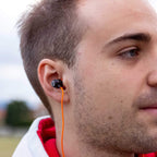 LUDOS Clamor Wired Earbuds in-Ear Headphones, 5 Years Warranty, Earphones with Microphone, Noise Isolating Ear Buds, Memory Foam for iPhone, Samsung, School Students, Kids, Women, Small Ears - Orange