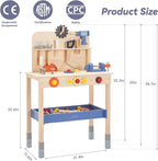 69‑Piece Wooden Kids Tool Bench – Montessori Toddler Workbench with Pretend Power Drill, Clock & Storage Shelf – STEM Construction Play Set for Boys & Girls Ages 3‑5