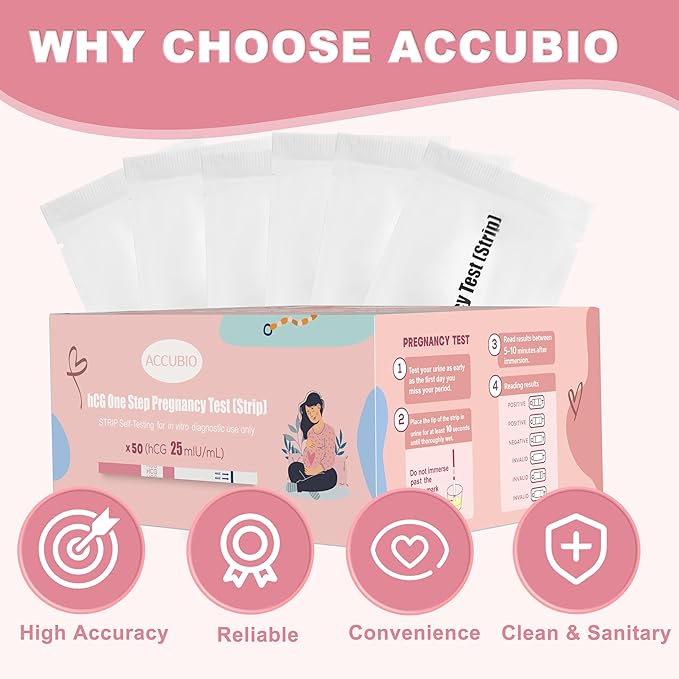 Pregnancy Test Strips with Urine Cups, hCG Detection Home Pregnancy Tests, Sensitive & Over 99% Accurate, 50 Count Individually Wrapped, Rapid hCG Test Strips, 5mm Wider 25mIU/mL