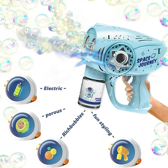 Automatic Gatlin Bubble Gun，Rocket Launcher Bubble Machine Gun，Thousands of Bubbles Per Minute, Suitable for Kids, Adults, Party Favors for Girl Boy (TK-Blue)