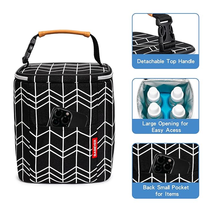 BreastMilk Cooler Bag with Ice Pack Fits 4 Baby Bottles Up to 9 Ounce, Baby Bottle Bag Fits for Nursing Mom Daycare, Black